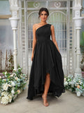 A-Line/Princess Chiffon Ruffles One-Shoulder Sleeveless Asymmetrical Bridesmaid Dresses Evening Prom Dress