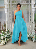 A-Line/Princess Chiffon Ruffles One-Shoulder Sleeveless Asymmetrical Bridesmaid Dresses Evening Prom Dress