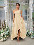 A-Line/Princess Chiffon Ruffles One-Shoulder Sleeveless Asymmetrical Bridesmaid Dresses Evening Prom Dress