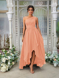 A-Line/Princess Chiffon Ruffles One-Shoulder Sleeveless Asymmetrical Bridesmaid Dresses Evening Prom Dress