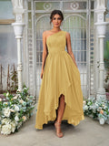 A-Line/Princess Chiffon Ruffles One-Shoulder Sleeveless Asymmetrical Bridesmaid Dresses Evening Prom Dress