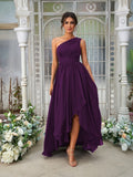 A-Line/Princess Chiffon Ruffles One-Shoulder Sleeveless Asymmetrical Bridesmaid Dresses Evening Prom Dress