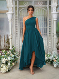 A-Line/Princess Chiffon Ruffles One-Shoulder Sleeveless Asymmetrical Bridesmaid Dresses Evening Prom Dress