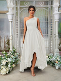 A-Line/Princess Chiffon Ruffles One-Shoulder Sleeveless Asymmetrical Bridesmaid Dresses Evening Prom Dress