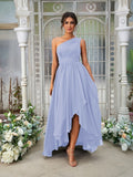 A-Line/Princess Chiffon Ruffles One-Shoulder Sleeveless Asymmetrical Bridesmaid Dresses Evening Prom Dress