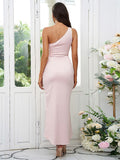 Sheath/Column Charmeuse Ruched One-Shoulder Sleeveless Ankle-Length Bridesmaid Dresses Evening Dress