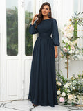 A-Line/Princess 30D Chiffon Ruffles Scoop Long Sleeves Floor-Length Bridesmaid Dresses Mother of the Bride Dress