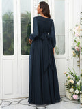 A-Line/Princess 30D Chiffon Ruffles Scoop Long Sleeves Floor-Length Bridesmaid Dresses Mother of the Bride Dress