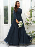 A-Line/Princess 30D Chiffon Ruffles Scoop Long Sleeves Floor-Length Bridesmaid Dresses Mother of the Bride Dress