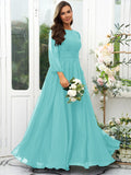 A-Line/Princess 30D Chiffon Ruffles Scoop Long Sleeves Floor-Length Bridesmaid Dresses Mother of the Bride Dress