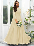 A-Line/Princess 30D Chiffon Ruffles Scoop Long Sleeves Floor-Length Bridesmaid Dresses Mother of the Bride Dress