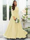 A-Line/Princess 30D Chiffon Ruffles Scoop Long Sleeves Floor-Length Bridesmaid Dresses Mother of the Bride Dress