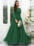 A-Line/Princess 30D Chiffon Ruffles Scoop Long Sleeves Floor-Length Bridesmaid Dresses Mother of the Bride Dress