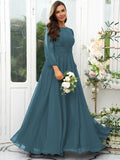 A-Line/Princess 30D Chiffon Ruffles Scoop Long Sleeves Floor-Length Bridesmaid Dresses Mother of the Bride Dress