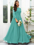 A-Line/Princess 30D Chiffon Ruffles Scoop Long Sleeves Floor-Length Bridesmaid Dresses Mother of the Bride Dress
