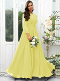 A-Line/Princess 30D Chiffon Ruffles Scoop Long Sleeves Floor-Length Bridesmaid Dresses Mother of the Bride Dress