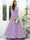 A-Line/Princess 30D Chiffon Ruffles Scoop Long Sleeves Floor-Length Bridesmaid Dresses Mother of the Bride Dress