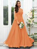 A-Line/Princess 30D Chiffon Ruffles Scoop Long Sleeves Floor-Length Bridesmaid Dresses Mother of the Bride Dress