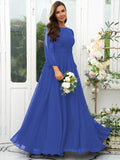 A-Line/Princess 30D Chiffon Ruffles Scoop Long Sleeves Floor-Length Bridesmaid Dresses Mother of the Bride Dress