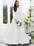 A-Line/Princess 30D Chiffon Ruffles Scoop Long Sleeves Floor-Length Bridesmaid Dresses Mother of the Bride Dress