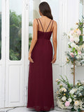 A-Line/Princess Chiffon Ruched V-neck Sleeveless Floor-Length Bridesmaid Dresses Evening Prom Dress