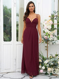 A-Line/Princess Chiffon Ruched V-neck Sleeveless Floor-Length Bridesmaid Dresses Evening Prom Dress