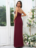 A-Line/Princess Chiffon Ruched V-neck Sleeveless Floor-Length Bridesmaid Dresses Evening Prom Dress