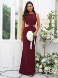 Sheath/Column Stretch Crepe Scoop Sleeveless Floor-Length Bridesmaid Dresses Evening Dress