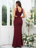 Sheath/Column Stretch Crepe Scoop Sleeveless Floor-Length Bridesmaid Dresses Evening Dress