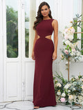 Sheath/Column Stretch Crepe Scoop Sleeveless Floor-Length Bridesmaid Dresses Evening Dress