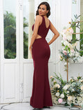 Sheath/Column Stretch Crepe Scoop Sleeveless Floor-Length Bridesmaid Dresses Evening Dress