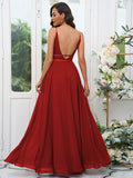 A-Line/Princess Chiffon Ruffles V-neck Sleeveless Floor-Length Bridesmaid Dresses Evening Prom Dress