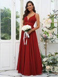 A-Line/Princess Chiffon Ruffles V-neck Sleeveless Floor-Length Bridesmaid Dresses Evening Prom Dress