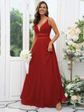 A-Line/Princess Chiffon Ruffles V-neck Sleeveless Floor-Length Bridesmaid Dresses Evening Prom Dress