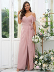 A-Line/Princess Chiffon Ruched V-neck Short Sleeves Floor-Length Bridesmaid Dresses Evening Dress