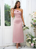 Sheath/Column Charmeuse Ruffles One-Shoulder Sleeveless Ankle-Length Bridesmaid Dresses Evening Dress