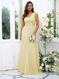 A-Line/Princess 30D Chiffon Sequin One-Shoulder Sleeveless Floor-Length Bridesmaid Dresses Evening Dress