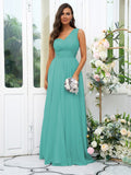 A-Line/Princess 30D Chiffon Sequin One-Shoulder Sleeveless Floor-Length Bridesmaid Dresses Evening Dress