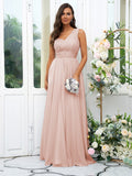A-Line/Princess 30D Chiffon Sequin One-Shoulder Sleeveless Floor-Length Bridesmaid Dresses Evening Dress