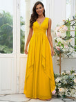 A-Line/Princess Chiffon Ruffles V-neck Sleeveless Floor-Length Bridesmaid Dresses Evening Prom Dress