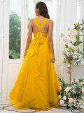 A-Line/Princess Chiffon Ruffles V-neck Sleeveless Floor-Length Bridesmaid Dresses Evening Prom Dress