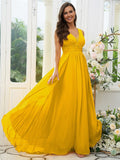 A-Line/Princess Chiffon Ruffles V-neck Sleeveless Floor-Length Bridesmaid Dresses Evening Prom Dress