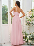 A-Line/Princess Chiffon Ruffles V-neck Sleeveless Floor-Length Bridesmaid Dresses Evening Dress