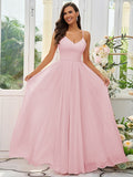 A-Line/Princess Chiffon Ruffles V-neck Sleeveless Floor-Length Bridesmaid Dresses Evening Dress