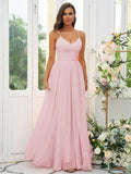 A-Line/Princess Chiffon Ruffles V-neck Sleeveless Floor-Length Bridesmaid Dresses Evening Dress