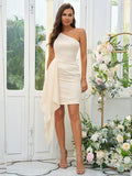 Sheath/Column Charmeuse Ruffles One-Shoulder Sleeveless Short/Mini Bridesmaid Dresses Prom Dress