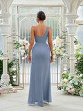 Sheath/Column Chiffon Ruffles One-Shoulder Sleeveless Floor-Length Bridesmaid Dresses Evening Prom Dress