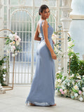 Sheath/Column Chiffon Ruffles One-Shoulder Sleeveless Floor-Length Bridesmaid Dresses Evening Prom Dress
