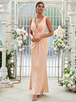 Sheath/Column Jersey Ruched V-neck Sleeveless Floor-Length Bridesmaid Dresses Evening Dress