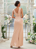 Sheath/Column Jersey Ruched V-neck Sleeveless Floor-Length Bridesmaid Dresses Evening Dress